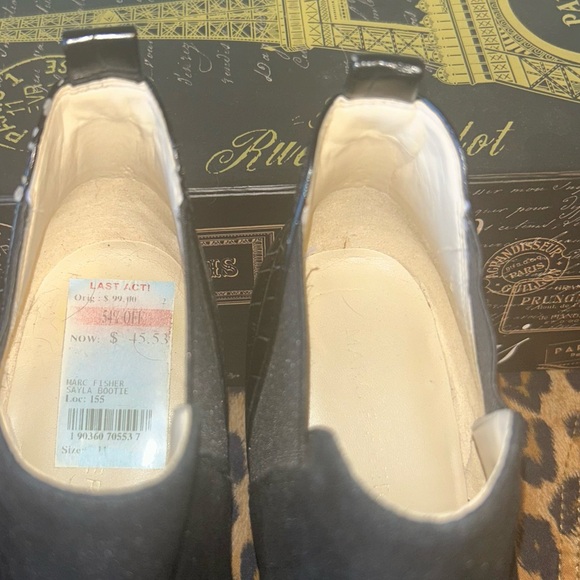 Marc Fisher Black Suede Leather Croc Reptile Open Toe Ankle Booties - Picture 11 of 14